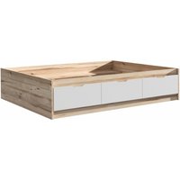 140x200 Bettgestell VANKKA von Forte Eiche geplankt / Weiß