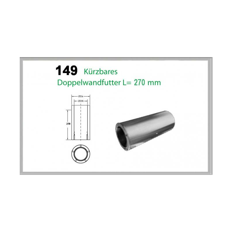 149/DN200 DW6 kürzbares Doppelwandfutter L=270mm Dinak von KaminStore24