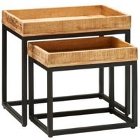 2-Satz-Tisch, Beistelltisch IRON / Mango Massiv - Metall