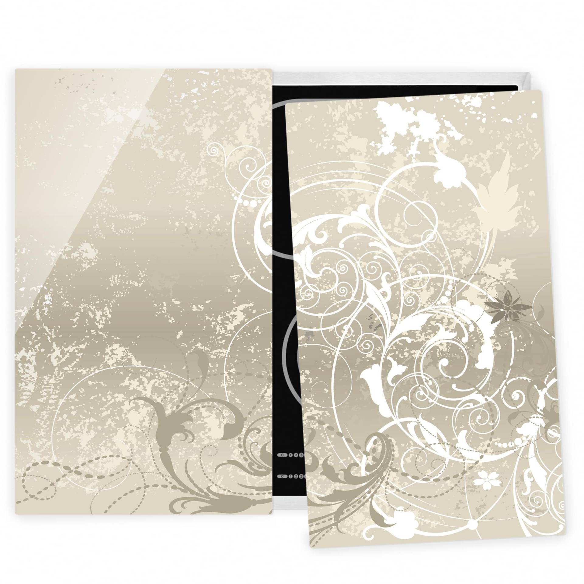 2-teilige Herdabdeckplatte Glas Perlmutt Ornament Design
