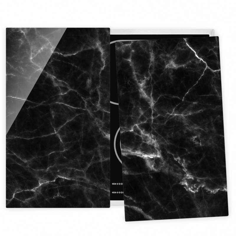 2-teilige Herdabdeckplatte Glas Nero Carrara