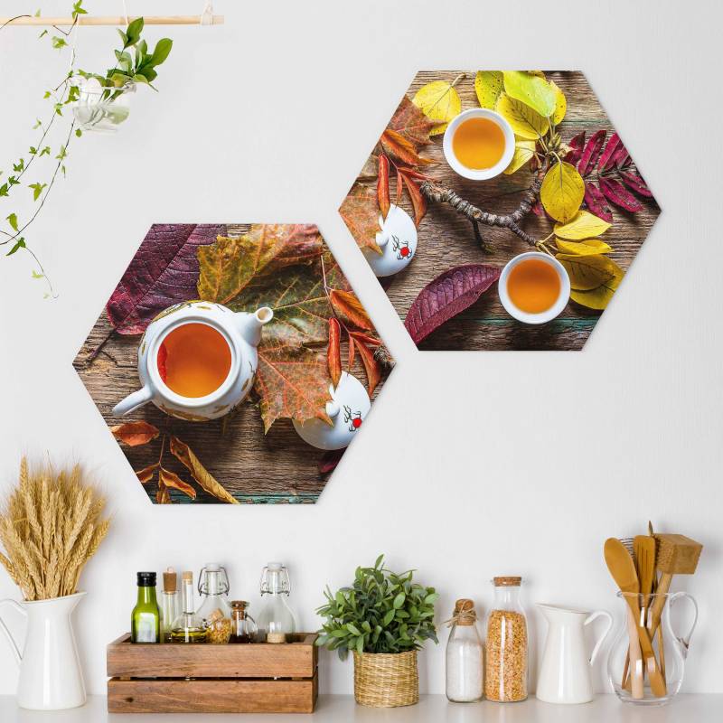 2-teiliges Hexagon-Alu-Dibond Bild Tee im September