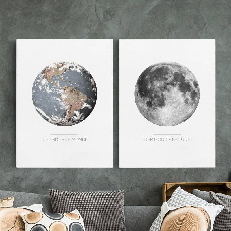2-teiliges Leinwandbild Erde Mond und Erde