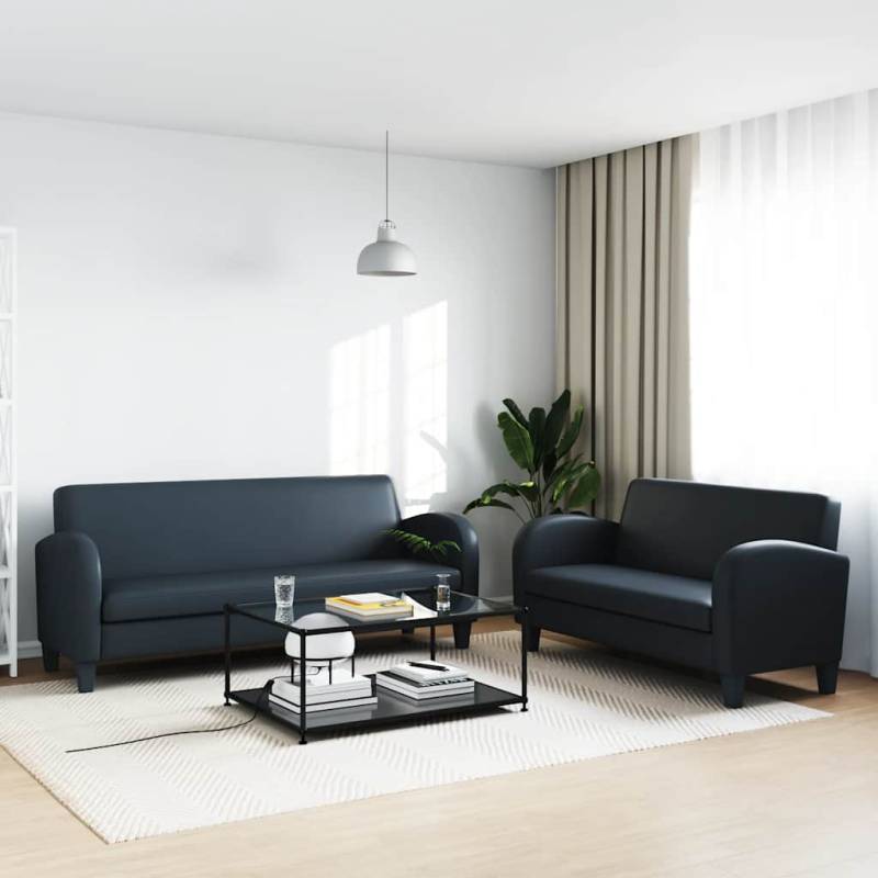 2-tlg. Sofa-Set Kunstleder Schwarz 3-Sitzer