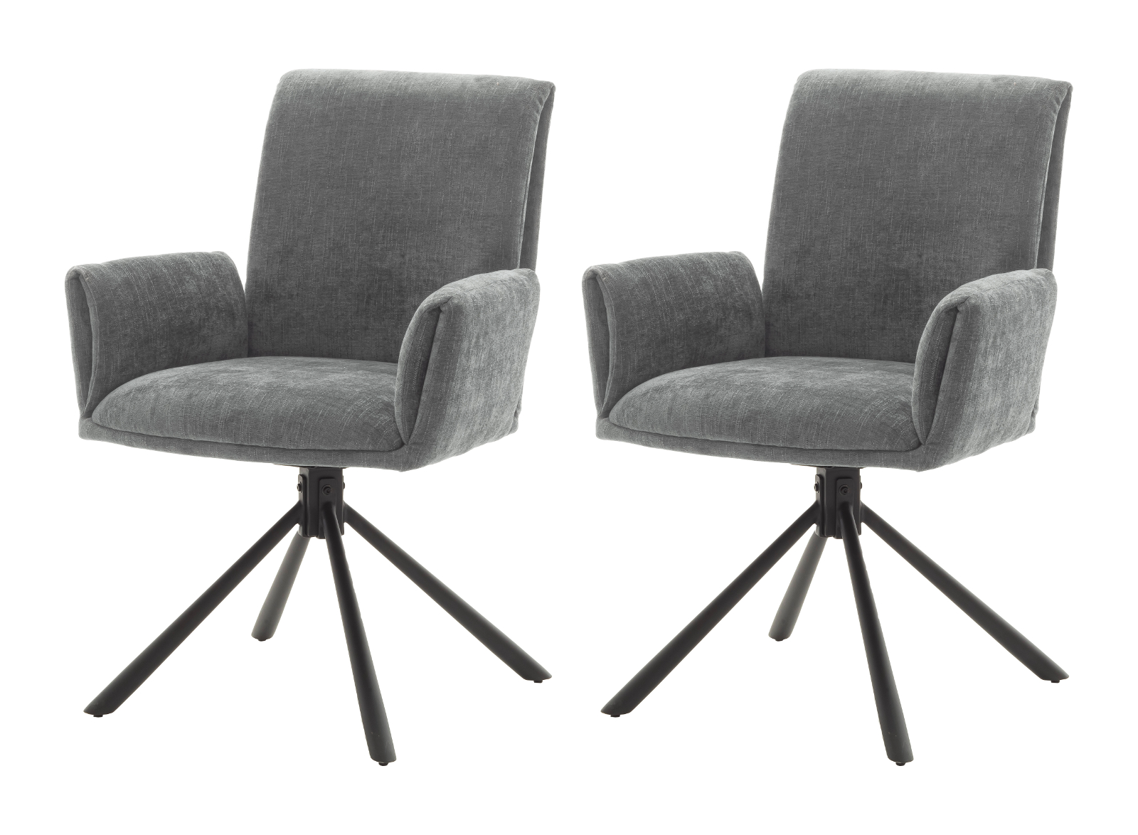 2 x Stuhl "Boulder" in grau Chenille-Optik mit Armlehne 180° drehbar Esszimmerstuhl 2er Set mit Komfortsitzhöhe