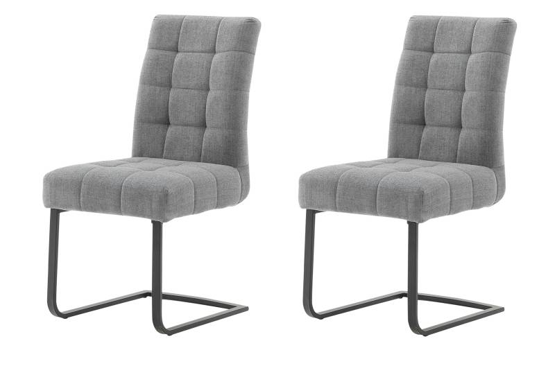 2 x Stuhl "Salta" in grau Chenille-Optik Freischwinger mit Komfortsitzhöhe und Aqua Clean Esszimmerstuhl 2er Set