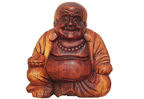 Ciffre Großer Happy Buddha Holz geschnitzt Sitzend Bali Massiv 20cm Fair Trade von Ciffre