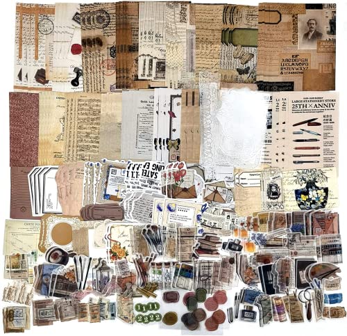 Yukiyi Vintage Scrapbook Zubehr Set: 260 Stck Vintage-Aufkleber, DIY Retro-Journaling, Scrapbooking Sticker, Deko-Papier, Matt, Kristallverzierung, Buchtinte, Indoor, Altmodisch-Retro von Yukiyi