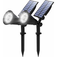 [2er-Pack] LED-Solar-Flutlicht, 4 LED-Solarlicht, wasserdichte Gartenlampe für den Außenbereich, Sicherheitsbeleuchtung, Landschaftslicht für