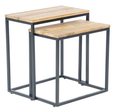 2er Set Deko-Tische 60 x 30 x 60 cm Metall und Teak Gartentisch Tischset Neu