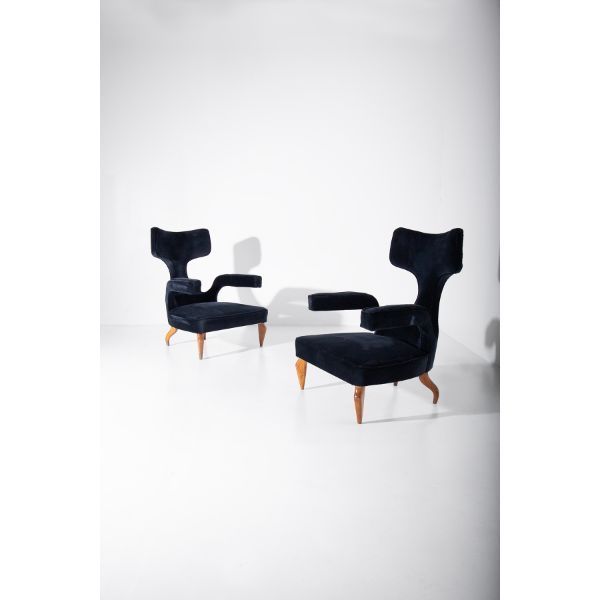 2er-Set Sessel aus Holz und Samt (schwarz) von Renzo Zavanella,