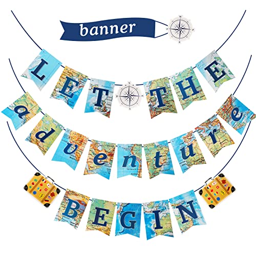 3 Stück Abschiedsparty Dekoration Weltkarte Wimpel Let The Adventure Begin Ammer Banner Abschied Reise Thema Party Deko für Abschluss Geburtstag Baby Shower Ruhestand Party von Tatuo