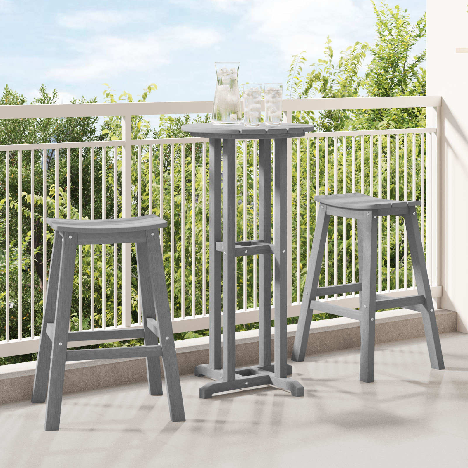 3-teiliges Garten Bar Set Hellgrau HDPE