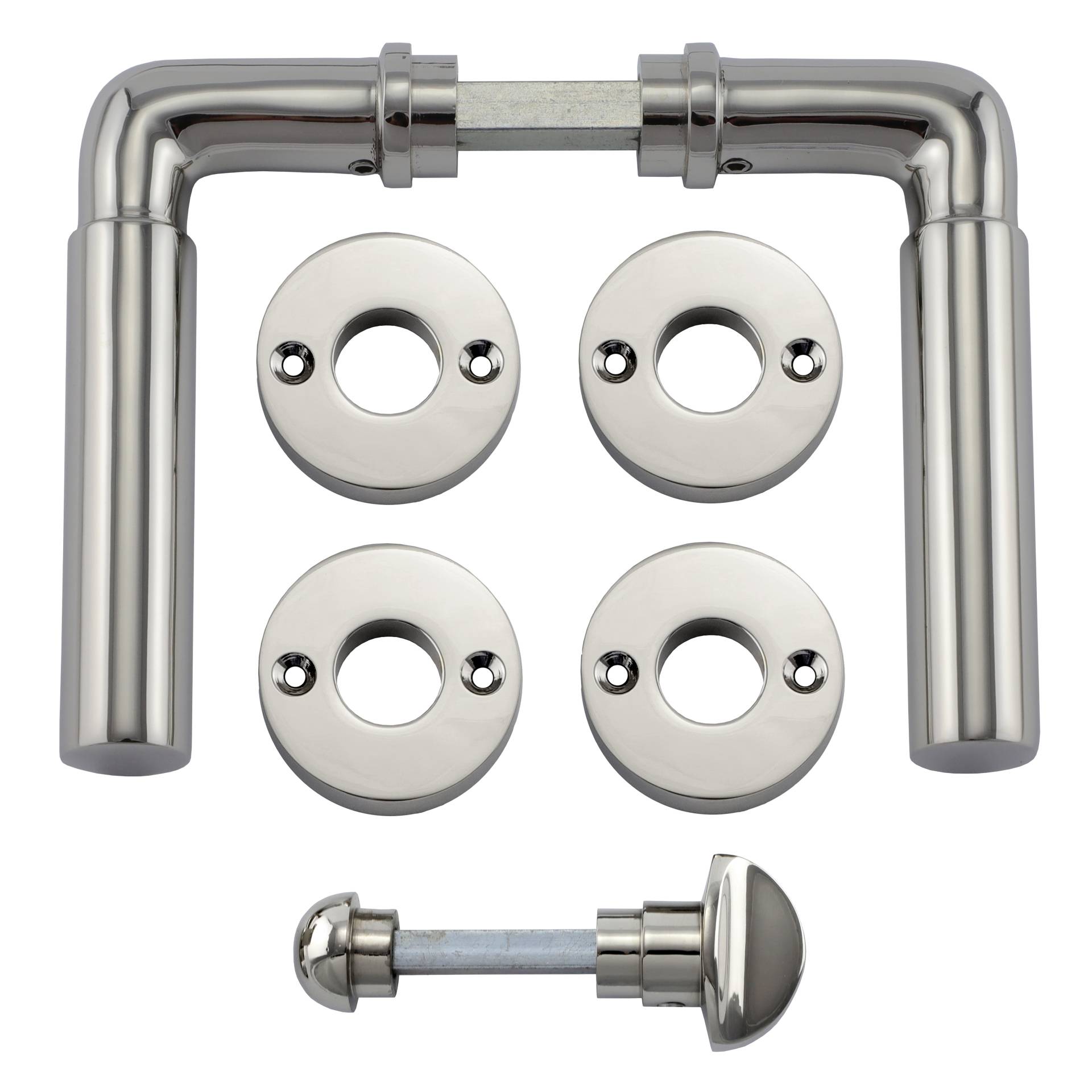 341.0314.10 WC-Türbeschlag mit Dreher / Drehknauf Nickel poliert Bauhaus 341.0314.10 WC-Türbeschlag mit Dreher / Drehknauf Nickel poliert Bauhaus