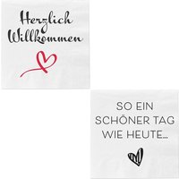 3er Set Servietten 3-lagig SPRÜCHE Weiss / Schwarz
