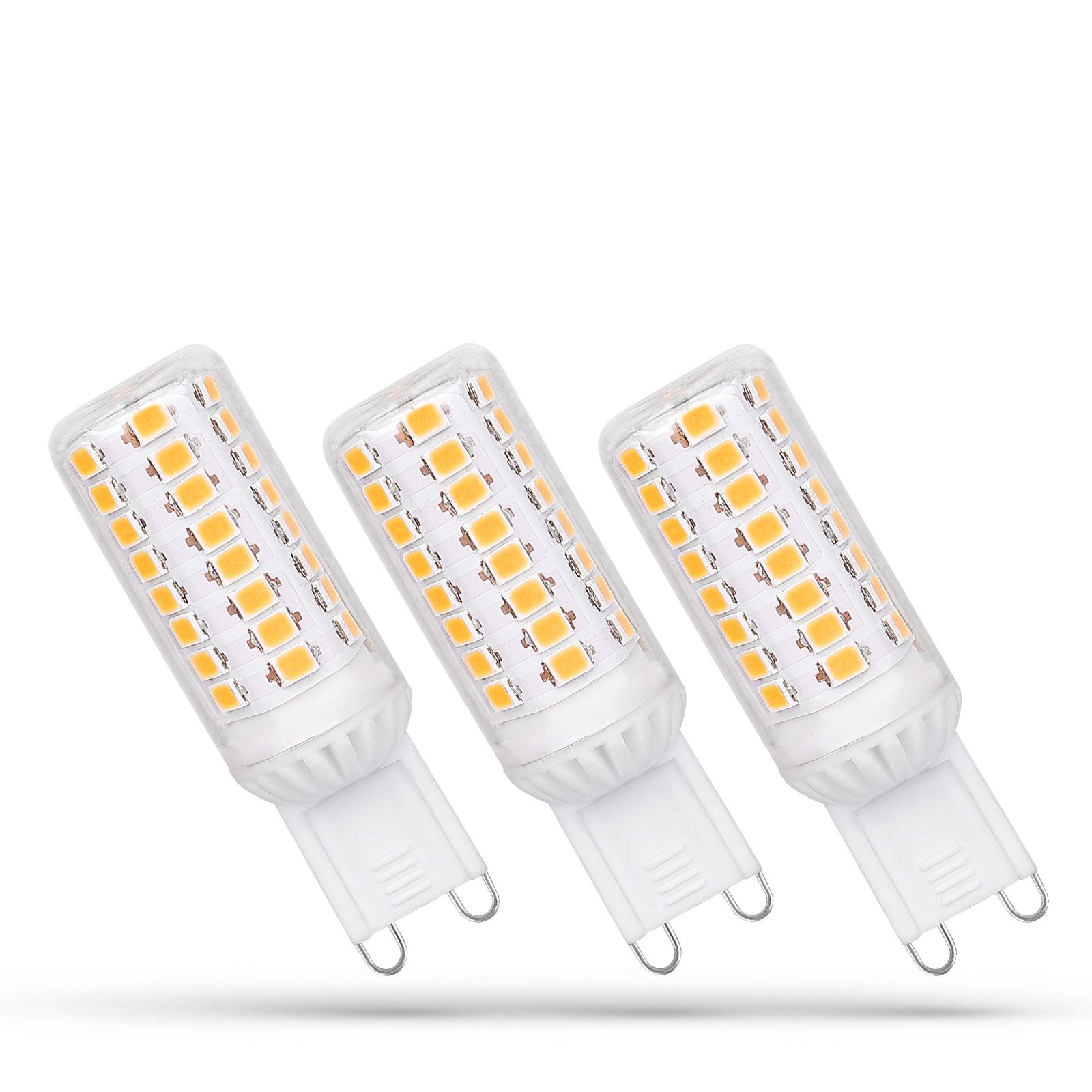 3er Set SpectrumLED® G9 / GU9 LED Leuchtmittel dimmbar 4W = 35 Watt 410 Lumen 3000K warmweiß Winkel 270º Länge 58 mm