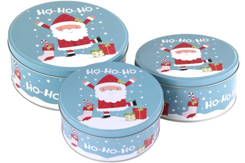3er Set Weihnachts Gebäckdosen Plätzchen RUND Nikolausmotiv Ho Ho Ho
