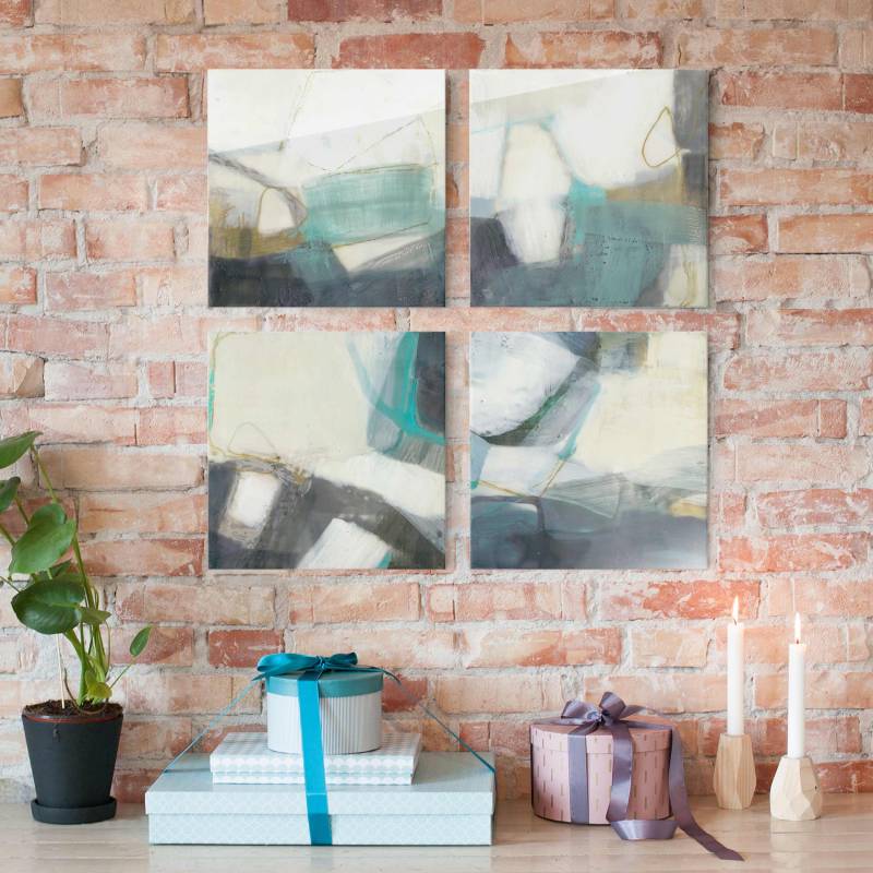 4-teiliges Glasbild - Quadrat Fangzähne mit Türkis Set II