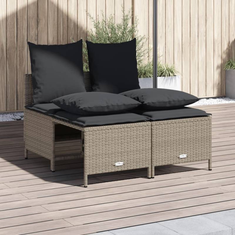 4-tlg. Garten-Sofagarnitur mit Kissen Hellgrau Poly Rattan Grau 1