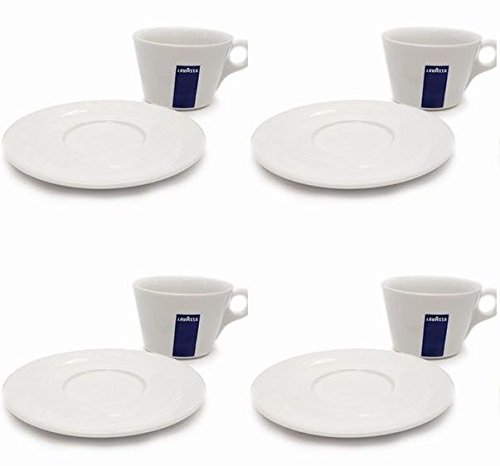 4 x Lavazza Cappuccino/Kaffee/Americano/Porzellan Tassen und Untertassen-Kapazitat 270ml, Höhe 70mm von Holland Plastics Original Brand