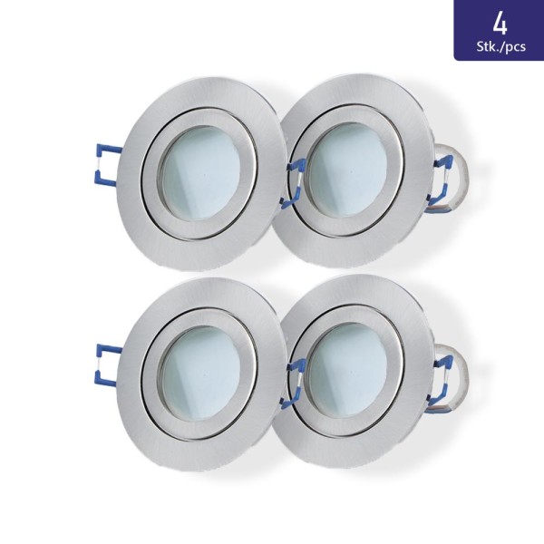 4x LED warm-weiß Decken-Spot + silbernes Gehäuse IP44