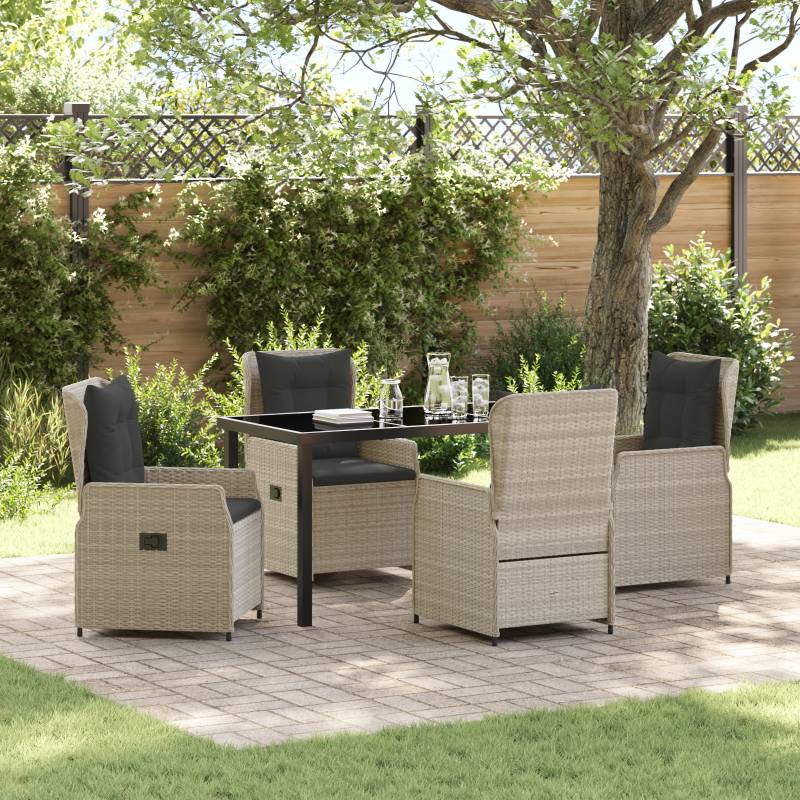 5-teiliges Garten Essenset Hellgrau Poly Rattan