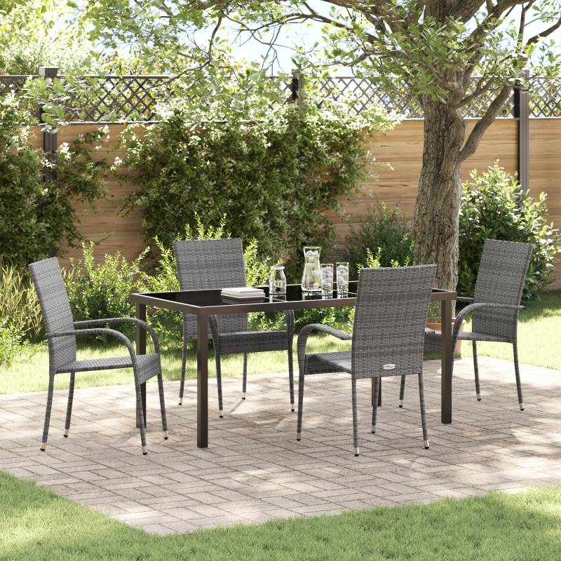 5-teiliges Garten Essset Grau Poly-Rattan