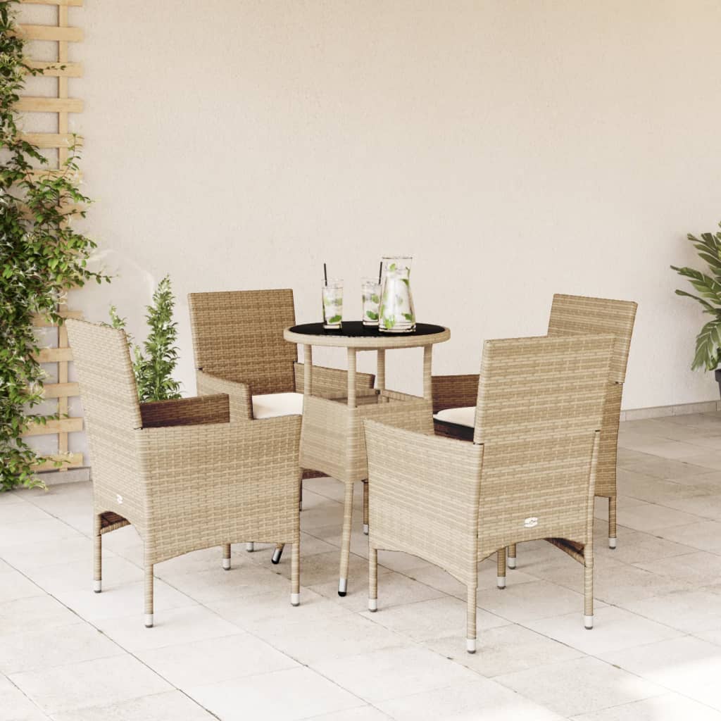 5-tlg. Garten-Essgruppe mit Kissen Beige Poly Rattan und Glas Beige und Grau 5