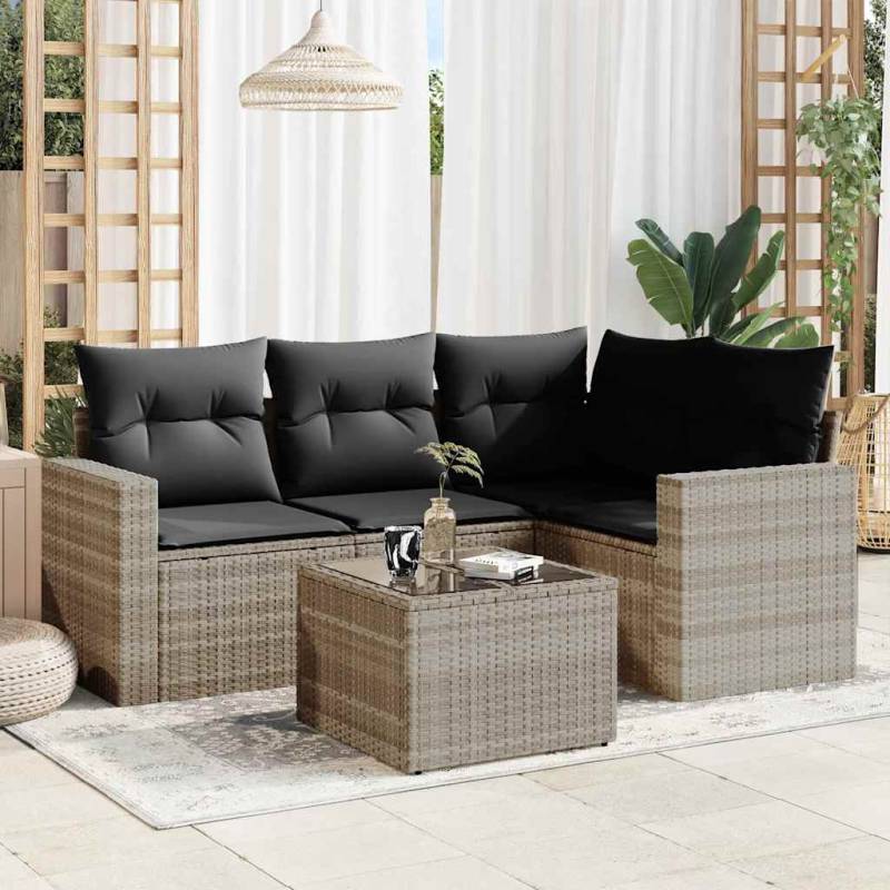 5-tlg. Garten-Sofagarnitur mit Kissen Hellgrau Poly Rattan Hellgrau Mit Tisch 1