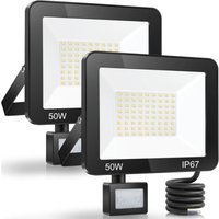 50W LED Außenflutlicht 2er Pack, IP67 Wasserdichter LED Außenstrahler, 5000LM 7000K Kaltweiß LED Sicherheitsbeleuchtung, Außenbeleuchtung für Patio,