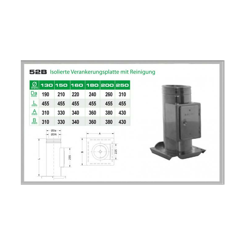 52B/DN160 DW6 Isolierte Verankerungsplatte mit Reinigung Dinak von KaminStore24