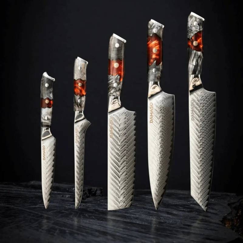 5er-Set - Red Ash Line Damastmesser