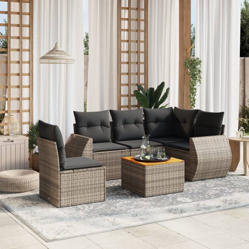 6-tlg. Garten-Sofagarnitur mit Kissen Grau Poly Rattan Grau 2x middle + table + 1x corner 1
