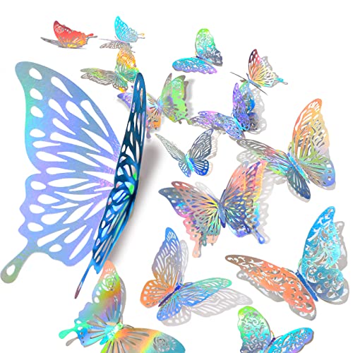 60 Pcs 3D Schmetterlinge Deko Schmetterling Wanddeko Aufkleber mit glänzenden Silber Schmetterling Abziehbilder Klassenzimmer Dekor mit Set 5 Stil DIY Man Made abnehmbare dekorative Papier (Silber) von SPEETH