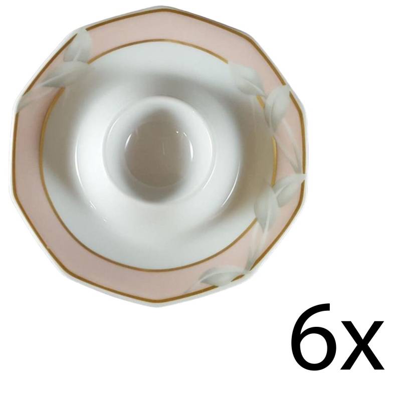 6er Set Eierbecher mit Schalenablage Winterling Marktleuthen Blättermotiv Rosa-Goldrand Rosa neu - ohne OVP