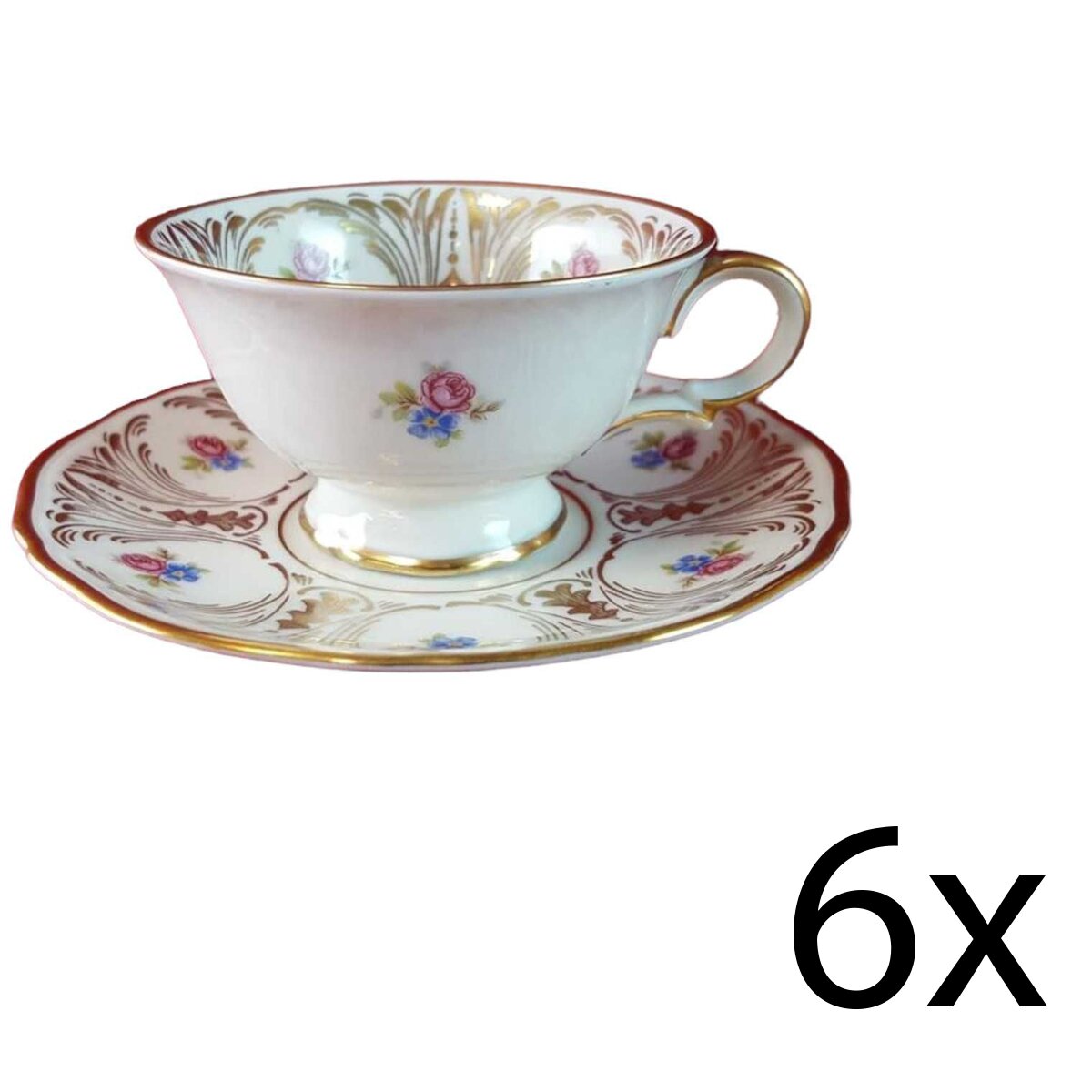 6er Set Untertasse Tasse Espressotasse mit & Golddekor Zeh Scherzer Blumendekore Retro Bunte Blumen gebraucht - gut 6er Set Untertasse Tasse Espressotasse mit & Golddekor Zeh Scherzer Blumendekore Retro Bunte Blumen gebraucht - gut