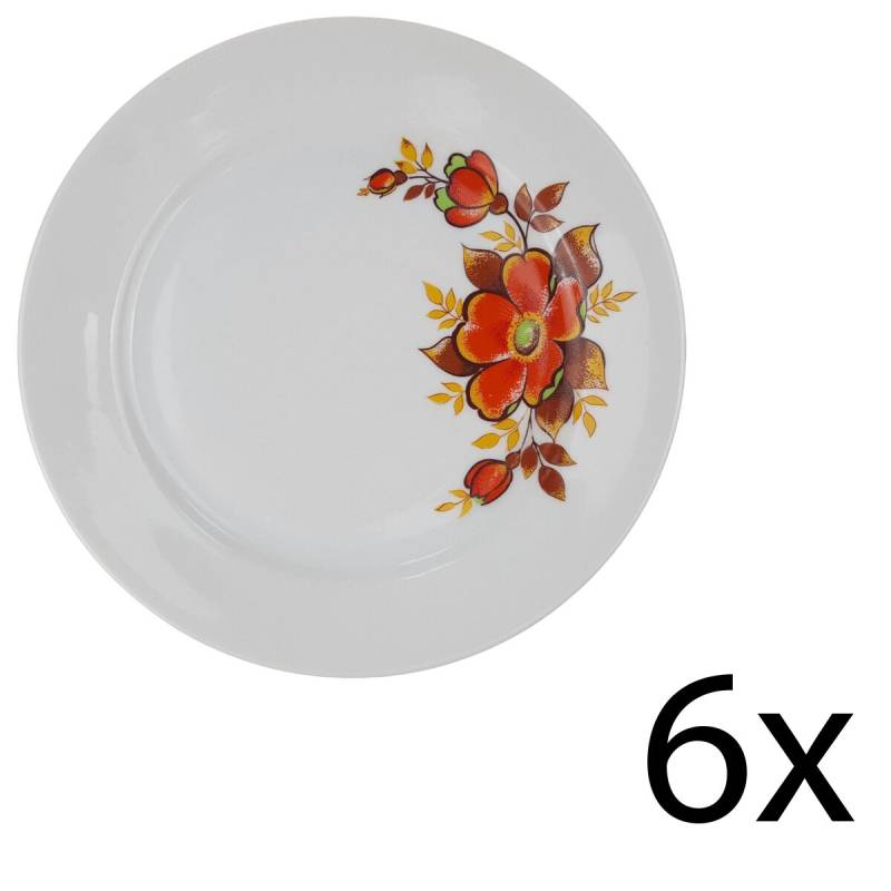 6er Set Kuchenteller Schirnding Blumen Braun Orange gebraucht - gut