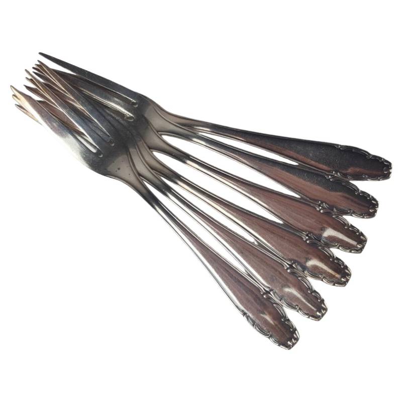 6er Set Paul Wirths Rokoko 100er Silberauflage versilbert Kuchengabeln 15,3 cm