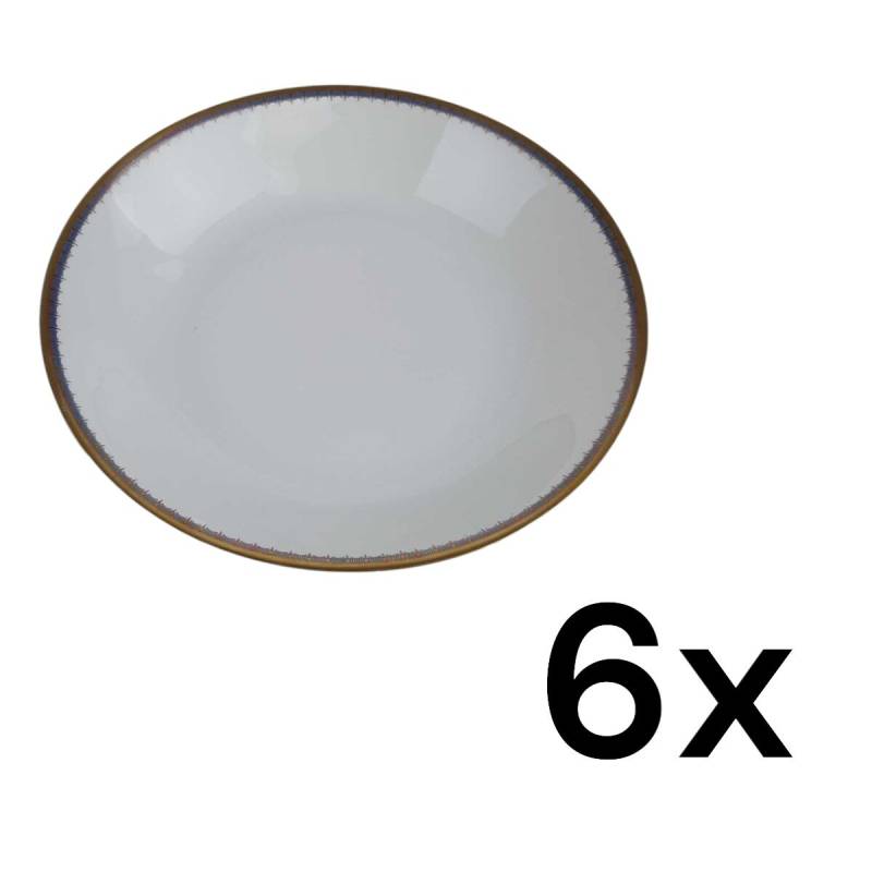 6er Set Suppenteller Goldrand PMR Jaeger & Co Bavaria Unbestimmten Formen Blau Gold Dekor gebraucht - gut