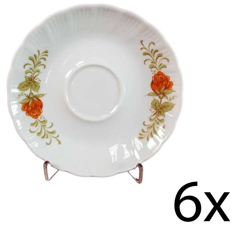 6er Set Untertasse für Kaffee Winterling Kirchenlamitz Rillenrelief Orange Blume gebraucht - akzeptabel