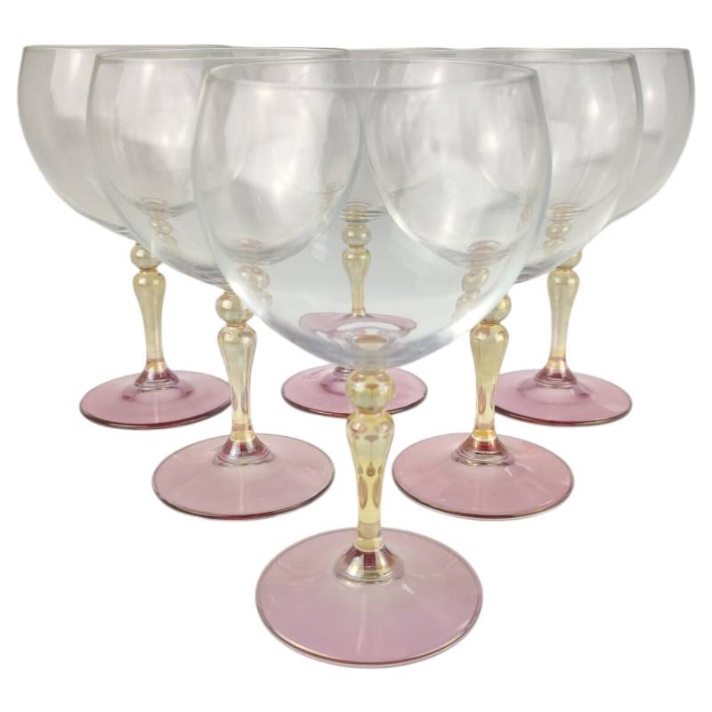 6er Set Weinglas Kristallglas Gelb-Lila Stiel