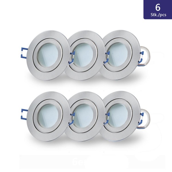 6x LED Decken-Spot in kalt-weiß mit silbernem Gehäuse IP44