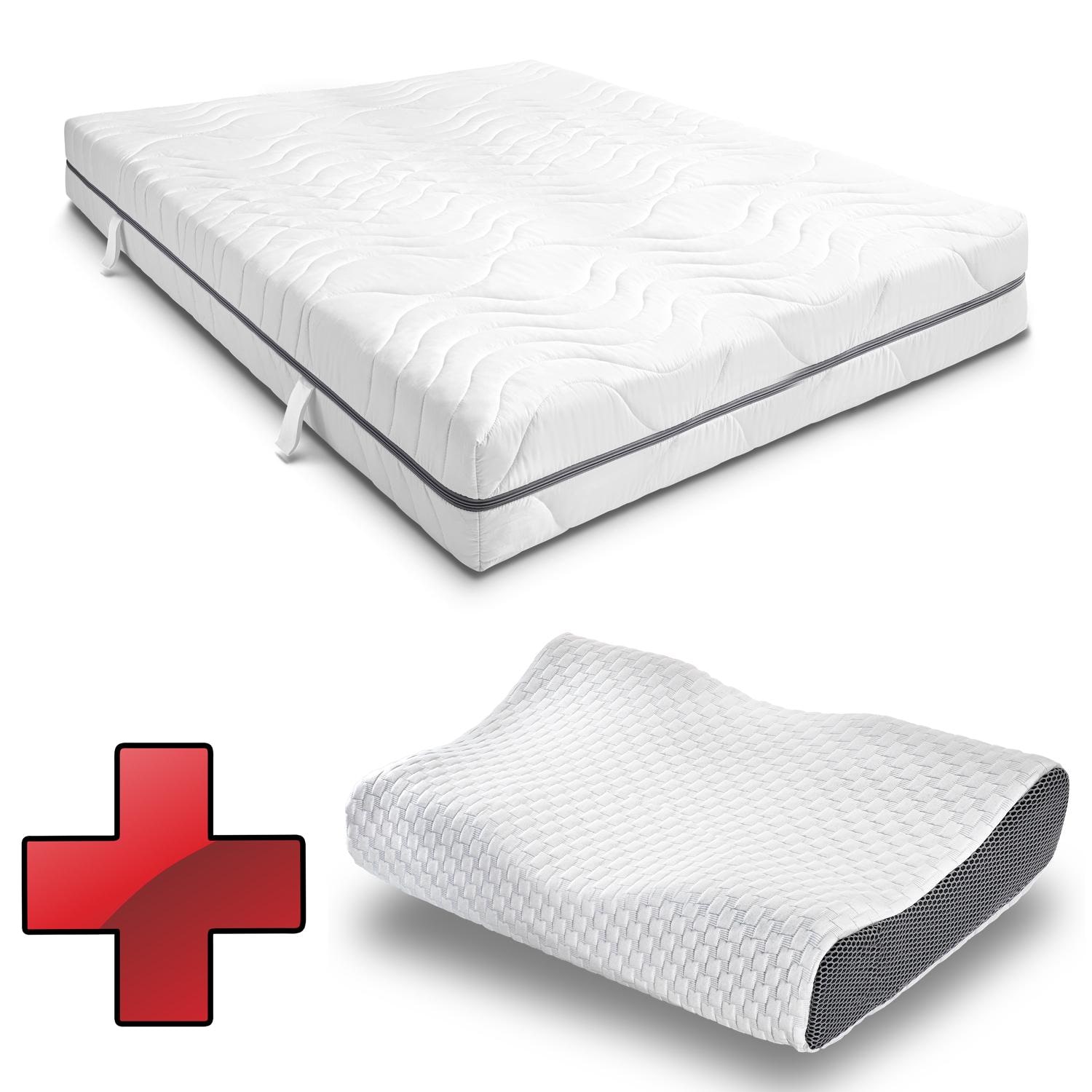 7 Zonen Viskoelastik-Matratze Sleezzz Smart 140 x 190 cm, Höhe 18 cm, Härtegrad H3 mit Air Memoryschaum + Sleezzz® Premium Gel-Kissen