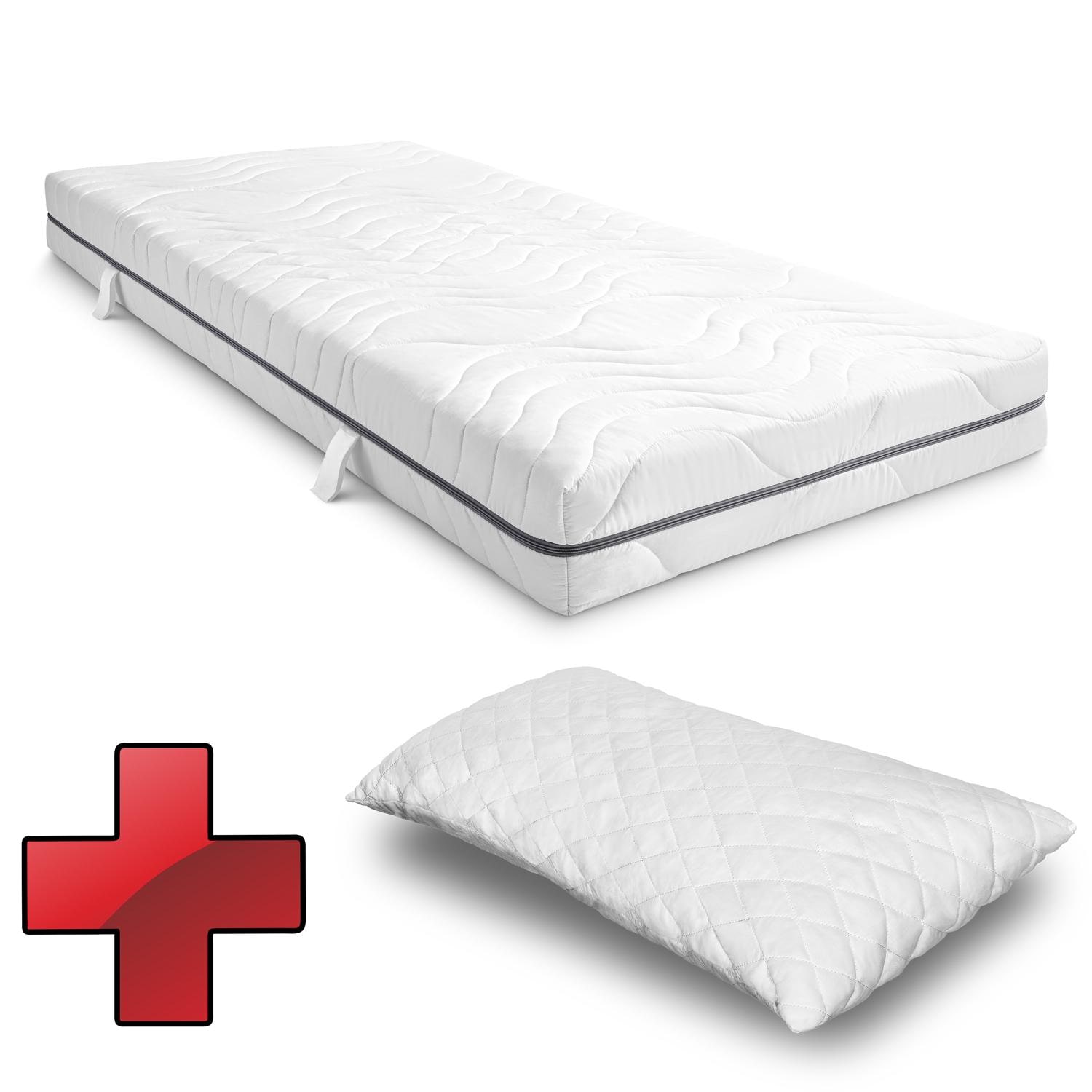 7 Zonen Viskoelastik-Matratze Sleezzz Smart 90 x 200 cm, Höhe 18 cm, Härtegrad H3 mit Air Memoryschaum + CloudComfort Basic Gel-Flocken Kissen 40x80 cm 7 Zonen Viskoelastik-Matratze Sleezzz Smart 90 x 200 cm, Höhe 18 cm, Härtegrad H3 mit Air Memoryschaum + CloudComfort Basic Gel-Flocken Kissen 40x80 cm