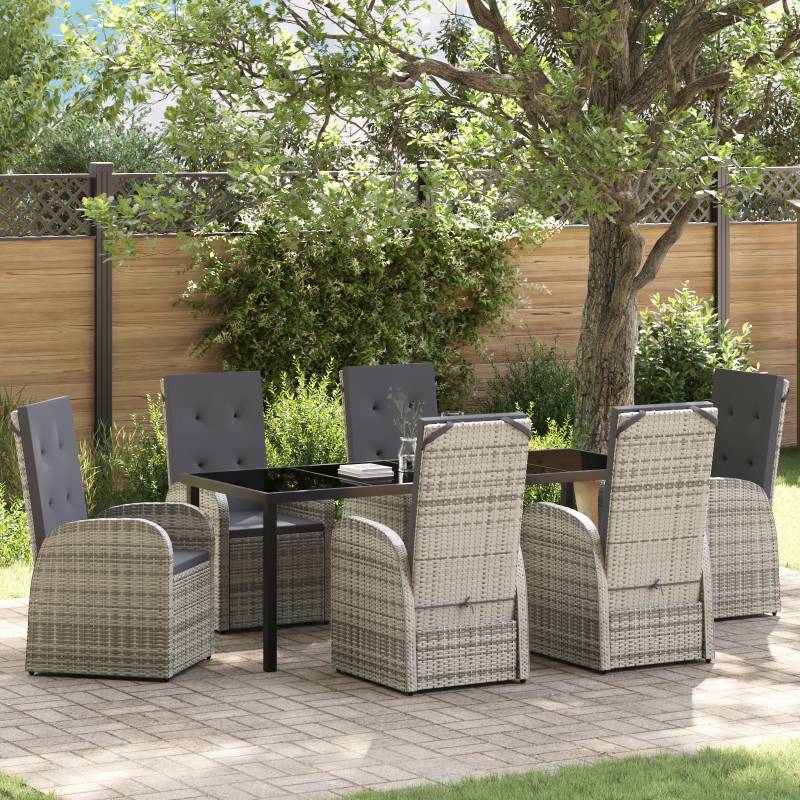 7-tlg. Garten-Essgruppe mit Kissen Grau Poly Rattan