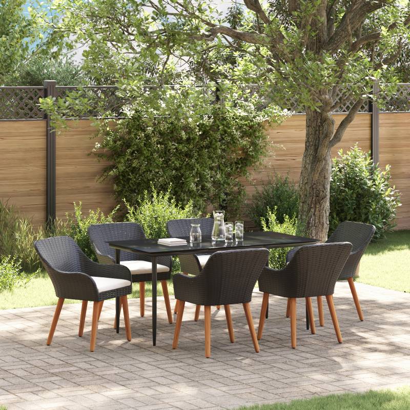 7-teiliges Garten-Essset Schwarz Poly-Rattan
