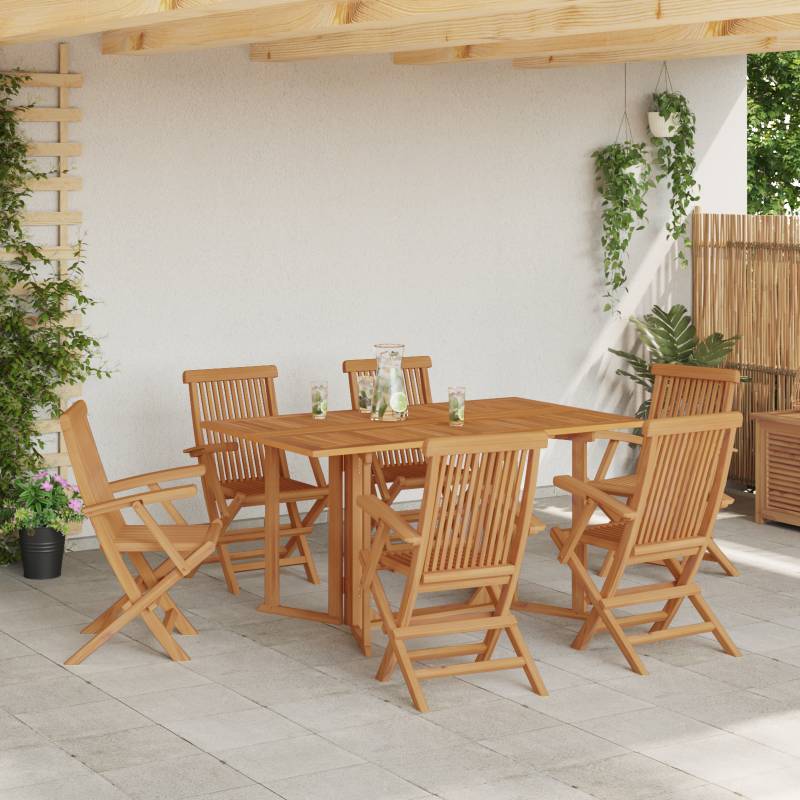 7-teiliges Garten Essset aus massivem Holz Teak
