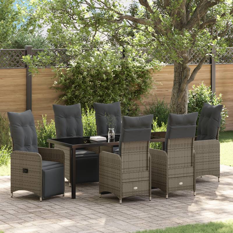 7-tlg. Garten-Essgruppe mit Kissen Grau Poly Rattan