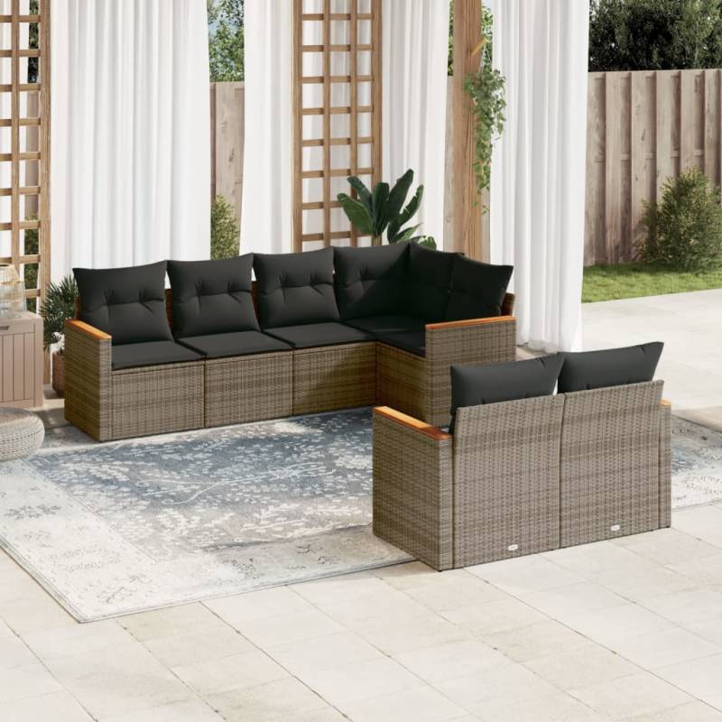 7-tlg. Garten-Sofagarnitur mit Kissen Grau Poly Rattan Grau 1