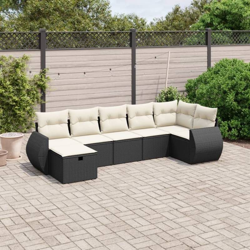 7-tlg. Garten-Sofagarnitur mit Kissen Schwarz Poly Rattan Hellgrau Ohne Tisch 1
